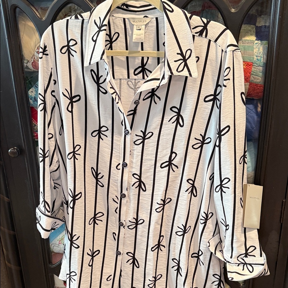 Multiples Black and White Striped Women's Blouse - Picture 8 of 11